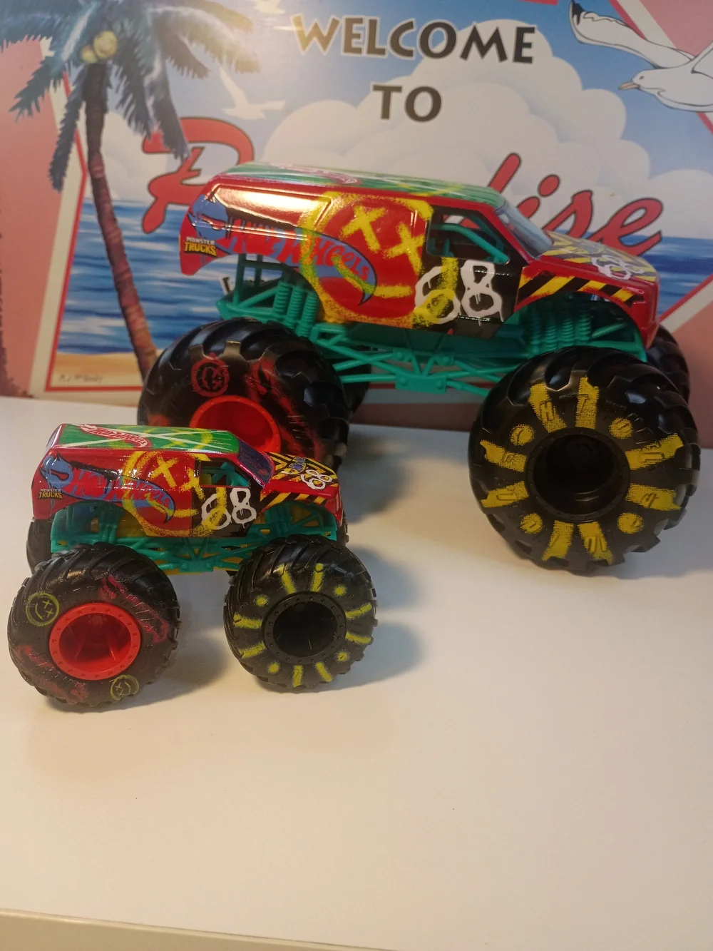 Lot Of 2 Hot Wheels Monster Trucks Demolition Graffiti #68 1/24 &1/64